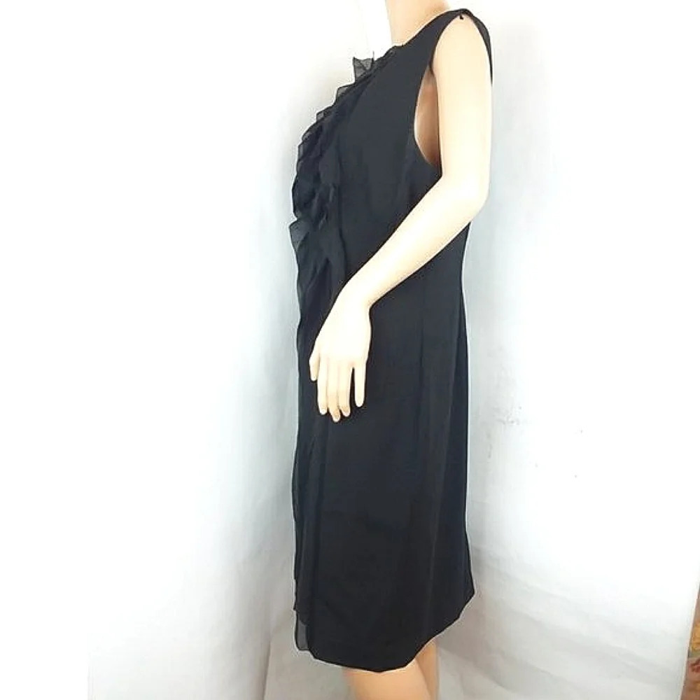 Ann Taylor Black Ruffle Wool Sleeveless Dress - Picture 3 of 7